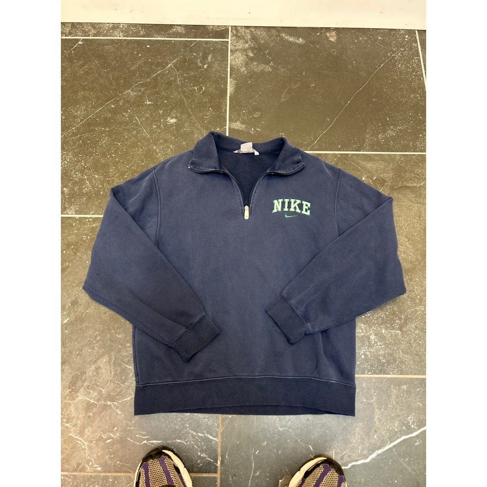 Nike Vintage y2k Quarter Zip Sweatshirt Mens Large Navy Green spellout logo